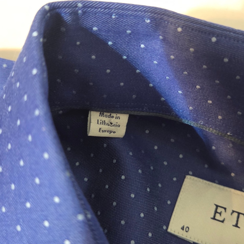 Eton Dress Shirt Men M Blue Polka Dot Slim Fit Long Sleeve Button Up 15.75 40 - Picture 5 of 7